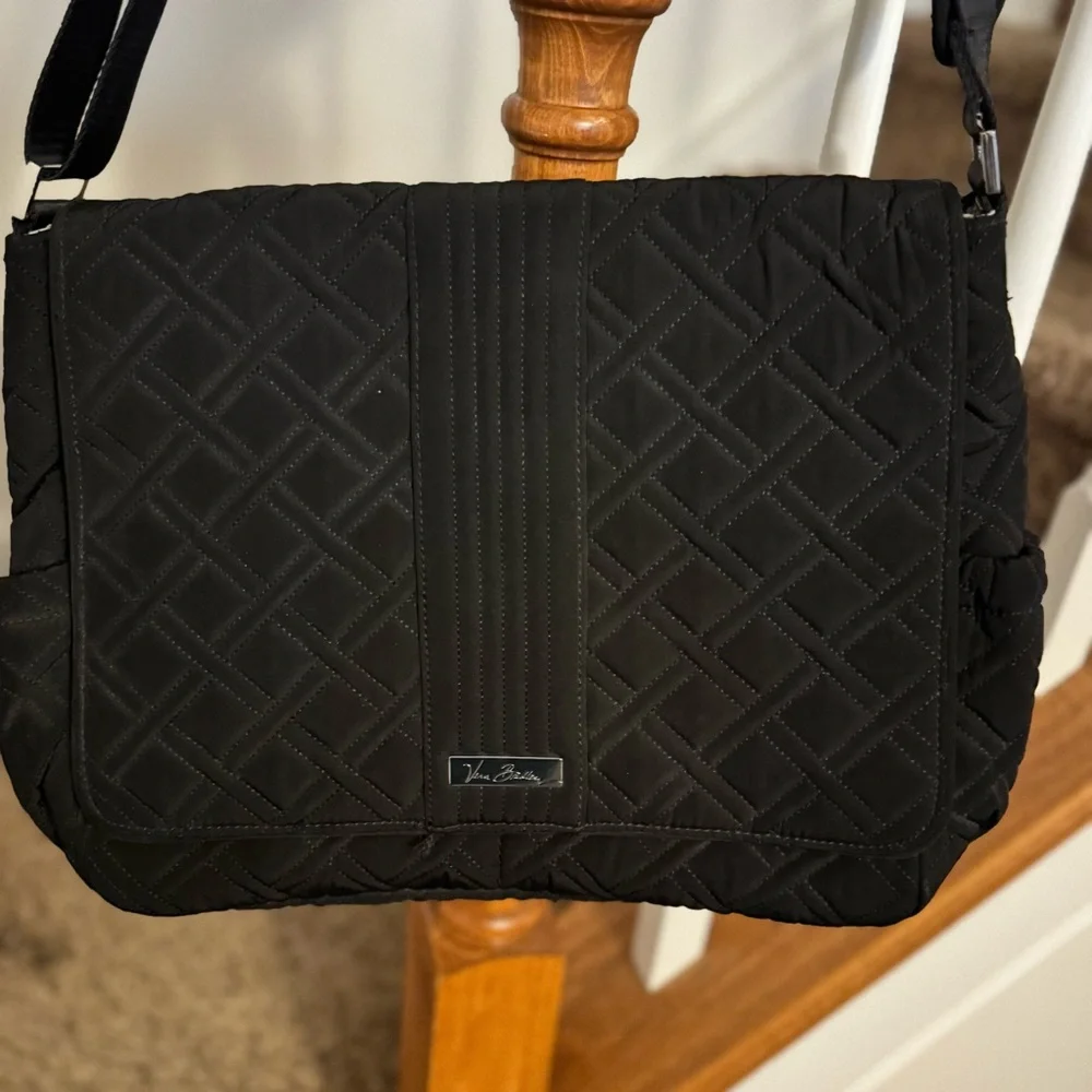 Vera Bradley Black Quilted Baby Diaper Bag Large Shoulder Bag Travel Tote‎ - Picture 3 of 8